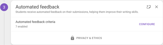 The newly added "Automated Feedback" section, and an option labeled "Automated feedback criteria" with 7 enabled and a "Configure" button on the right.